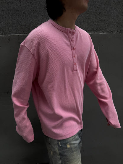 Pink Waffle Knit Henley Shirt