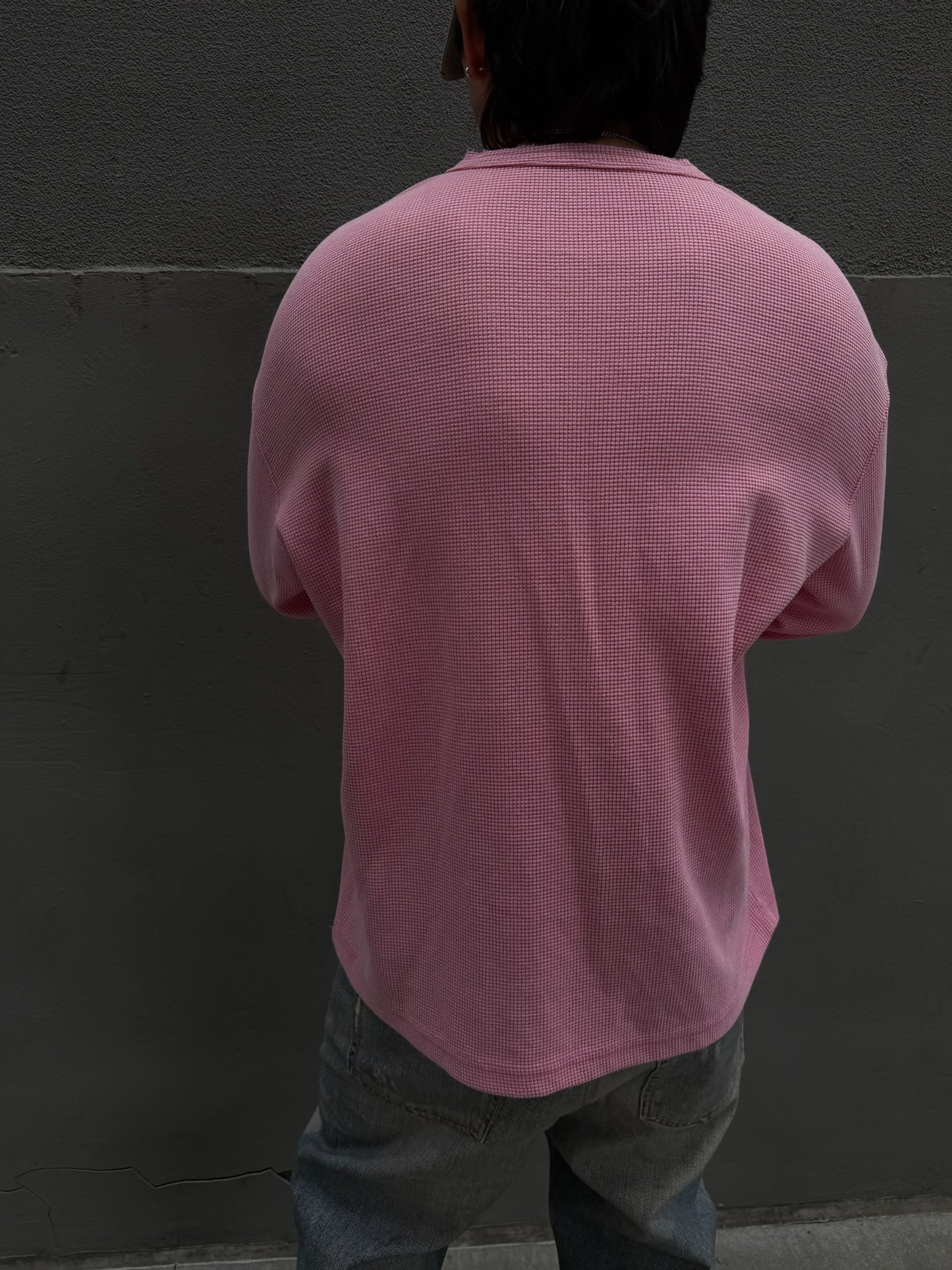 Pink Waffle Knit Henley Shirt