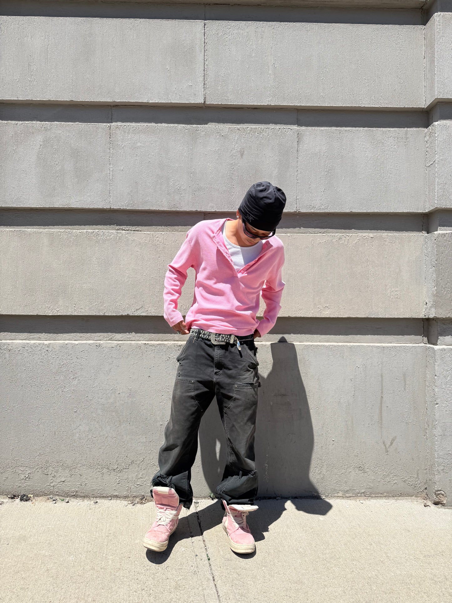 Pink Waffle Knit Henley Shirt