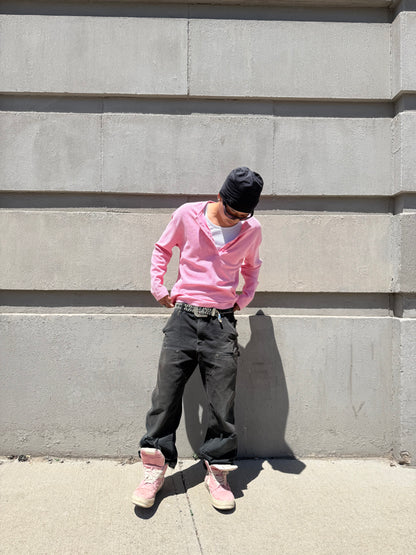 Pink Waffle Knit Henley Shirt