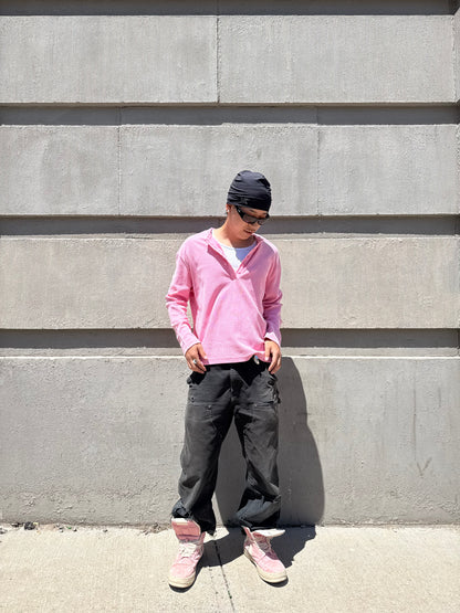 Pink Waffle Knit Henley Shirt