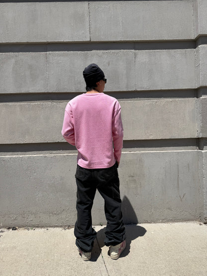 Pink Waffle Knit Henley Shirt