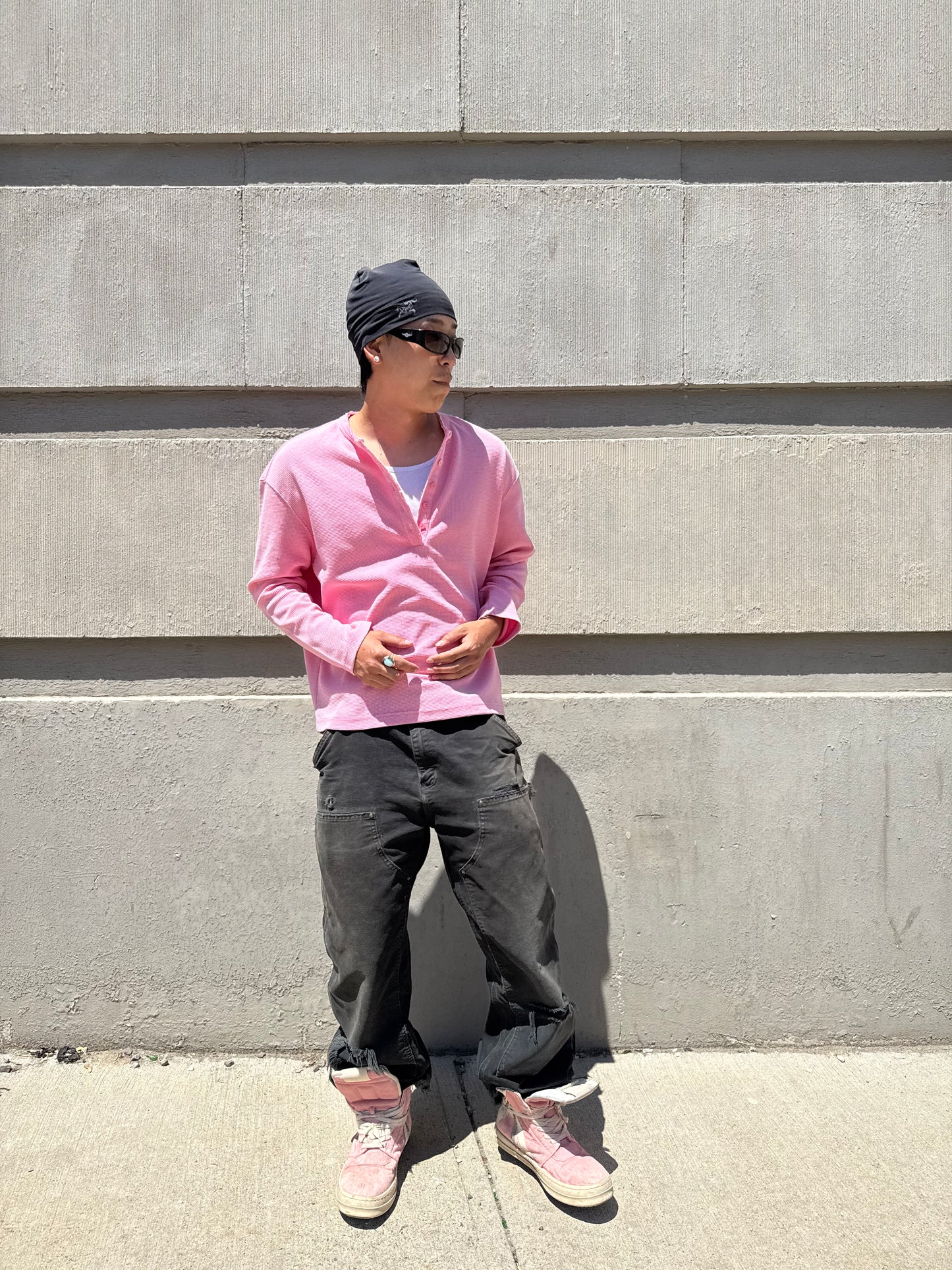 Pink Waffle Knit Henley Shirt
